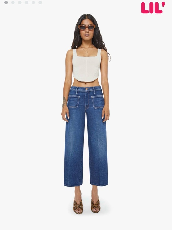 MOTHER Denim - MOTHER Lil Patch Pocket Mid Rise Maven Ankle Wide Leg Jeans in Cocktail Hour 23